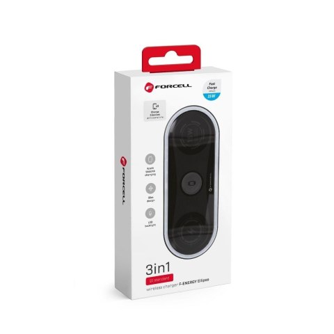 Ładowarka indukcyjna Forcell F-Energy Ellipse 3w1 Qi QC 15W kompatybilna z Apple + kabel USB C do USB A czarna