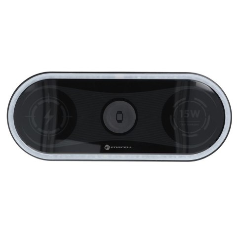 Ładowarka indukcyjna Forcell F-Energy Ellipse 3w1 Qi QC 15W kompatybilna z Apple + kabel USB C do USB A czarna
