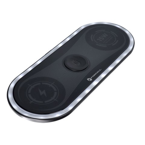 Ładowarka indukcyjna Forcell F-Energy Ellipse 3w1 Qi QC 15W kompatybilna z Apple + kabel USB C do USB A czarna