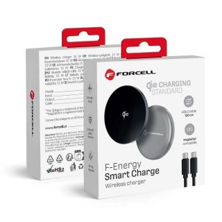 Ładowarka indukcyjna Forcell F-Energy Smart Charge USB C Qi2 15W zgodna z MagSafe z odpinanym kablem 1,5 m srebrna