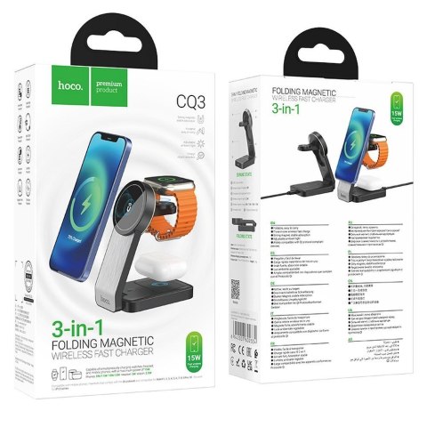 Ładowarka indukcyjna Hoco 3w1 15W zgodna z MagSafe CQ3 czana