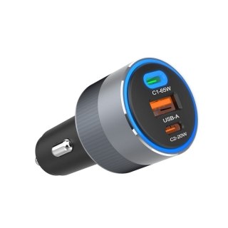 Ładowarka samochodowa Forcell F-Energy Alu 2 x USB C + USB A QC4.0 PD SFC2.0 3A 85W szara