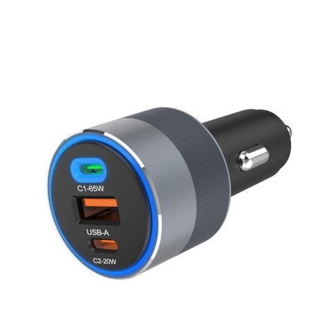 Ładowarka samochodowa Forcell F-Energy Alu 2 x USB C + USB A QC4.0 PD SFC2.0 3A 85W szara