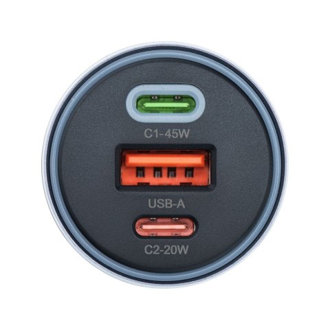 Ładowarka samochodowa Forcell F-Energy Alu 2 x USB C + USB A QC4.0 PD SFC2.0 4,5A 65W szara