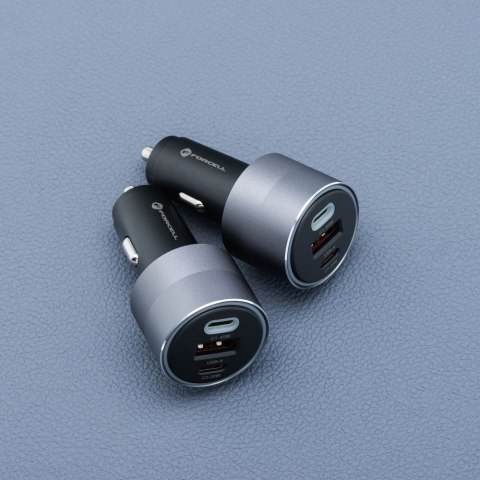 Ładowarka samochodowa Forcell F-Energy Alu 2 x USB C + USB A QC4.0 PD SFC2.0 4,5A 65W szara