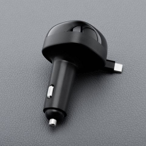 Ładowarka samochodowa Forcell F-Energy Alu USB C + USB A + zwijany kabel USB C PD QC4.0 SFC2.0 3A 75W czarna