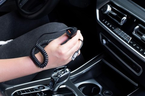 Ładowarka samochodowa Forcell F-Energy Carbon USB A QC3.0 PD 3A 38W z kablem USB C CC50-1AC czarna