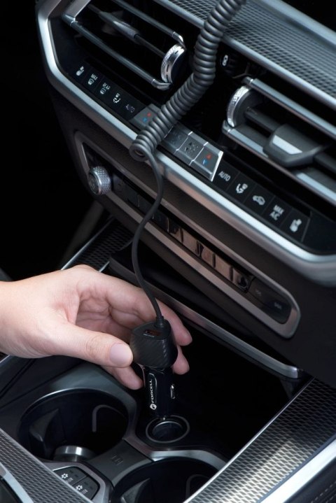 Ładowarka samochodowa Forcell F-Energy Carbon USB A QC3.0 PD 3A 38W z kablem USB C CC50-1AC czarna