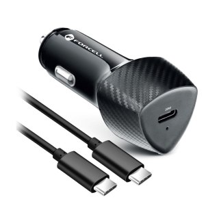 Ładowarka samochodowa Forcell F-Energy Carbon USB C QC3.0 PD 3A 20W + kabel USB C do USB C CC50-1C czarna