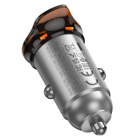 Ładowarka samochodowa Hoco 2 x USB C QC PD 45W NZ16B szara