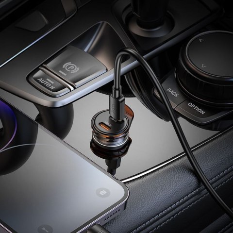 Ładowarka samochodowa Hoco 2 x USB C QC PD 45W + kabel USB C do Lightnning NZ16B szara