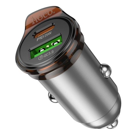 Ładowarka samochodowa Hoco USB A + USB C QC3.0 PD 43W + kabel USB C do USB C NZ16A szara
