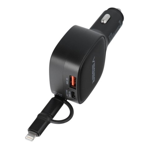 Ładowarka samochodowa VEGER USB C + kabel USB C / Lightning QC PD 84W CC89 czarna