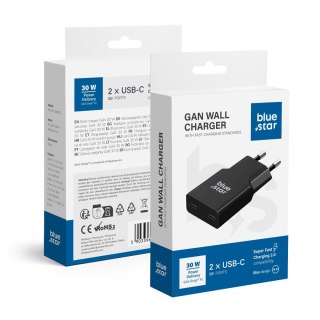 Ładowarka sieciowa do telefonu Blue Star Slim GaN 2 x USB C QC4.0 PD 3A 30W TFK-SC-30WCC czarna