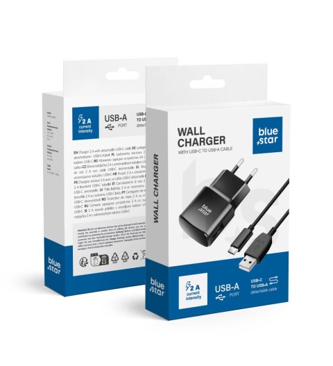 Ładowarka sieciowa do telefonu Blue Star USB A 2A 10W + kabel USB A do USB C TFK-TC-1100B czarna