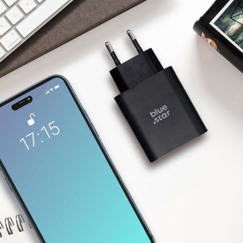 Ładowarka sieciowa do telefonu Blue Star USB C + USB A QC4.0 PD 3A 25W TFB-TC-25WPD czarna