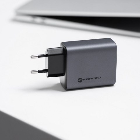 Ładowarka sieciowa do telefonu Forcell F-Energy GaN 2 x USB C + USB A QC4.0 PD 4A 65W VT-42B szara