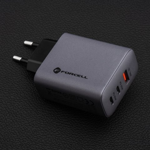 Ładowarka sieciowa do telefonu Forcell F-Energy GaN 2 x USB C + USB A QC4.0 PD 4A 65W VT-42B szara