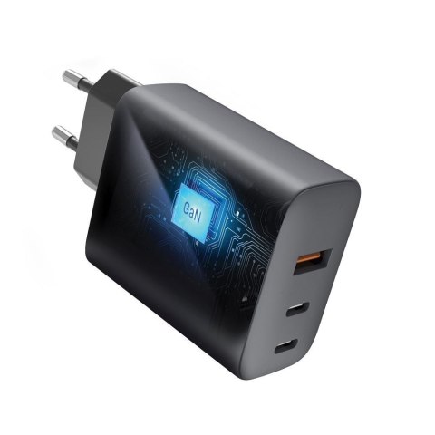 Ładowarka sieciowa do telefonu Forcell F-Energy GaN 2 x USB C + USB A QC4.0 PD 4A 65W VT-42B szara
