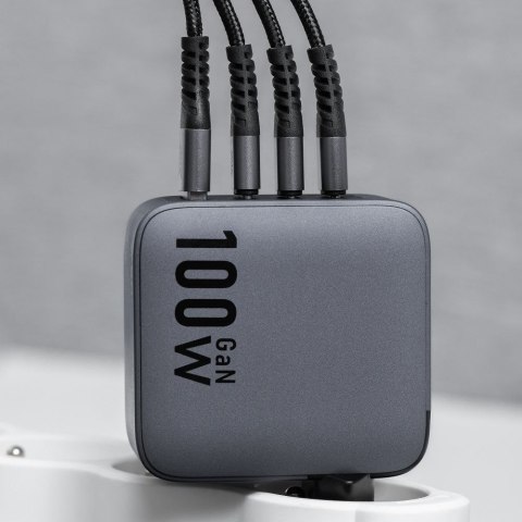 Ładowarka sieciowa do telefonu Forcell F-Energy GaN 3 x USB C + USB A QC4.0 PD 5A 100W VT-46 szara