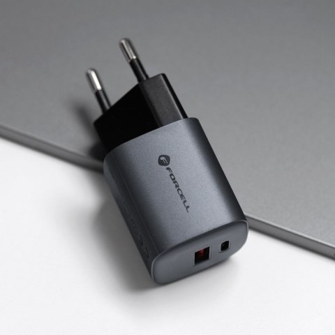 Ładowarka sieciowa do telefonu Forcell F-Energy GaN USB C + USB A QC4.0 PD 3A 33W VT-31 szara