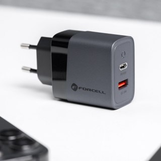 Ładowarka sieciowa do telefonu Forcell F-Energy GaN USB C + USB A QC4.0 PD 4A 45W VT-39 szara