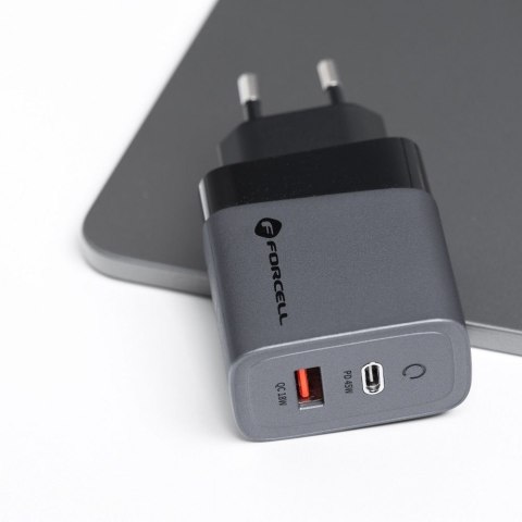 Ładowarka sieciowa do telefonu Forcell F-Energy GaN USB C + USB A QC4.0 PD 4A 45W VT-39 szara