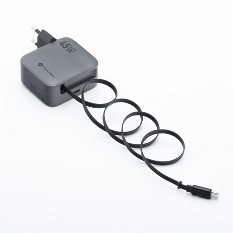 Ładowarka sieciowa do telefonu Forcell F-Energy GaN USB C + zwijany kabel USB C PD QC4.0 3A 45W VT-R5 szara
