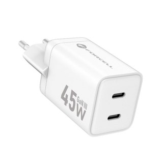 Ładowarka sieciowa do telefonu Forcell F-Energy Mini GaN III 2 x USB C PD QC4.0 45W VT-36B biała