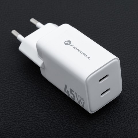 Ładowarka sieciowa do telefonu Forcell F-Energy Mini GaN III 2 x USB C PD QC4.0 45W VT-36B biała