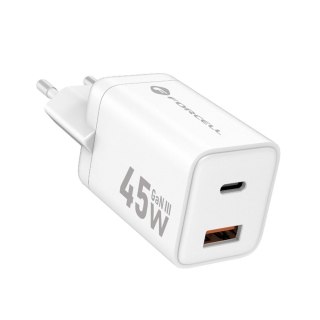 Ładowarka sieciowa do telefonu Forcell F-Energy Mini GaN III USB C + USB A PD QC4.0 45W VT-36 biała