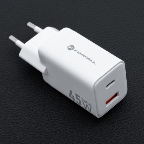 Ładowarka sieciowa do telefonu Forcell F-Energy Mini GaN III USB C + USB A PD QC4.0 45W VT-36 biała