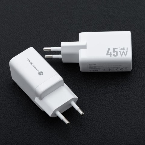 Ładowarka sieciowa do telefonu Forcell F-Energy Mini GaN III USB C + USB A PD QC4.0 45W VT-36 biała