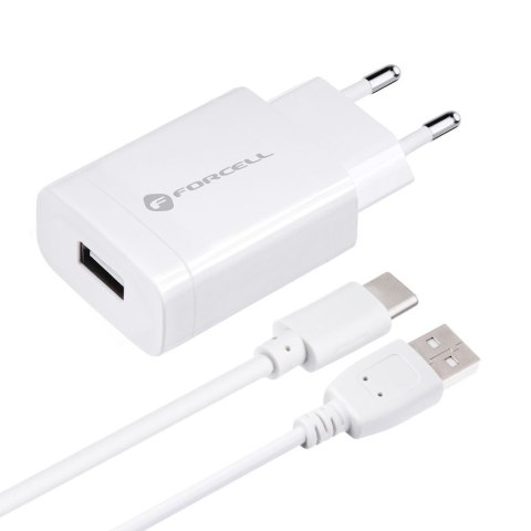 Ładowarka sieciowa do telefonu Forcell F-Energy USB A QC3.0 2,4A 18W + kabel USB A do USB C TFK-TC-1099 biała