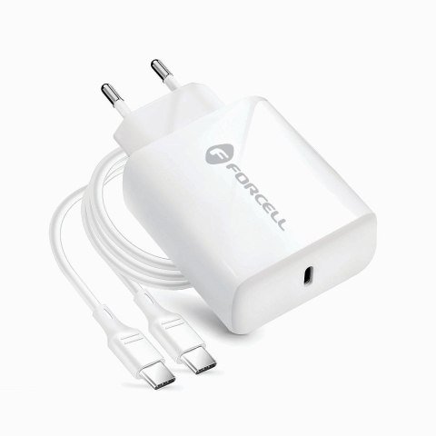 Ładowarka sieciowa do telefonu Forcell F-Energy USB C QC4.0 PD 3A 25W + kabel USB C do USB C TFK-TC-25WPD biała