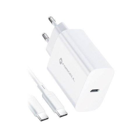 Ładowarka sieciowa do telefonu Forcell F-Energy USB C QC4.0 PD 3A 25W + kabel USB C do USB C TFK-TC-25WPD biała
