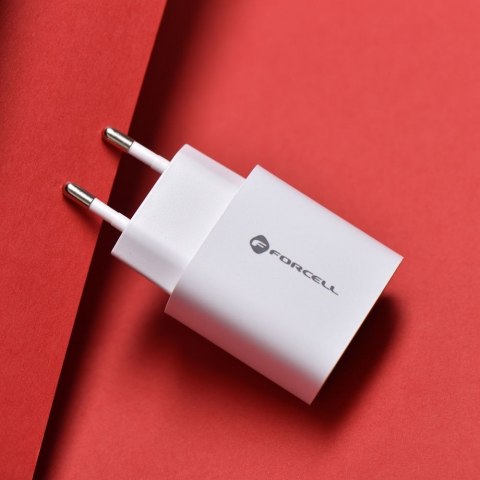 Ładowarka sieciowa do telefonu Forcell F-Energy USB C + USB A QC4.0 PD 3A 30W TFK-TC-30WPD biała