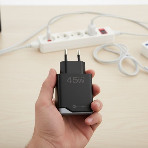Ładowarka sieciowa do telefonu Forcell F-Energy Ultra Slim GaN III USB C + USB A PD QC4.0 3A 45W B245202(1A1C) czarna