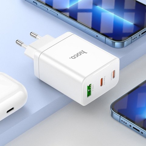 Ładowarka sieciowa do telefonu Hoco 2 x USB C + USB A QC3.0 PD 3A 35W N33 biała