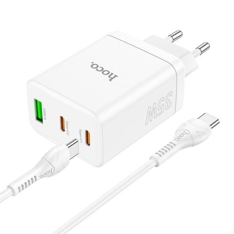 Ładowarka sieciowa do telefonu Hoco 2 x USB C + USB A QC3.0 PD 3A 35W + kabel USB C do USB C N33 biała