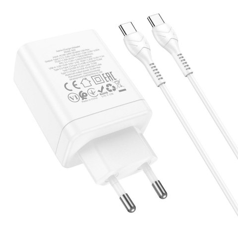 Ładowarka sieciowa do telefonu Hoco 2 x USB C + USB A QC3.0 PD 3A 35W + kabel USB C do USB C N33 biała