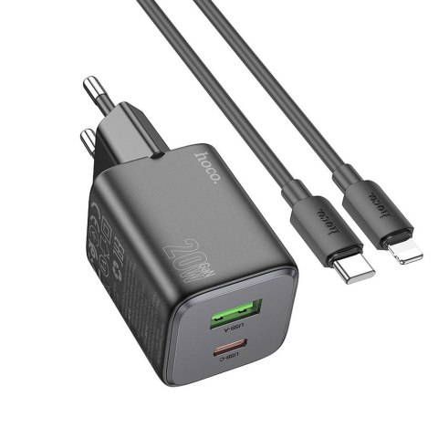 Ładowarka sieciowa do telefonu Hoco USB A + USB C QC PD 3A 20W + kabel USB C do Lightning N41 czarna