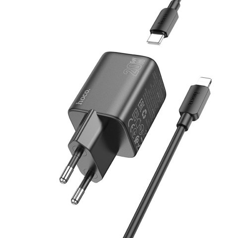 Ładowarka sieciowa do telefonu Hoco USB A + USB C QC PD 3A 20W + kabel USB C do Lightning N41 czarna