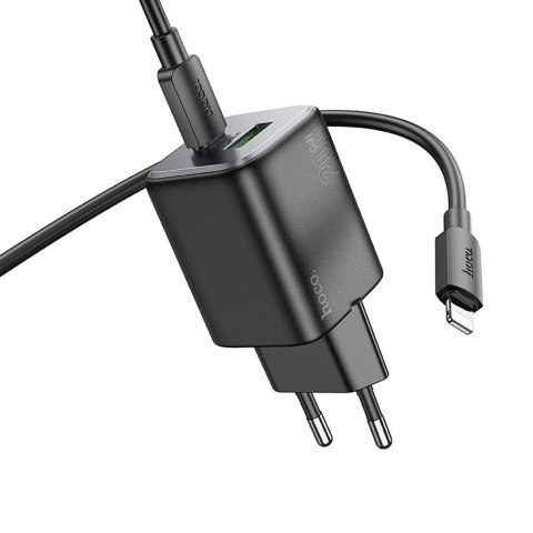 Ładowarka sieciowa do telefonu Hoco USB A + USB C QC PD 3A 20W + kabel USB C do Lightning N41 czarna
