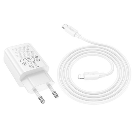Ładowarka sieciowa do telefonu Hoco USB A + USB C QC3.0 PD 3A 20W + kabel USB C do Lightning N61 biała