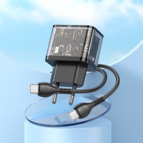 Ładowarka sieciowa do telefonu Hoco USB A + USB C QC3.0 PD 3A 20W + kabel USB C do USB C N34 transparentna