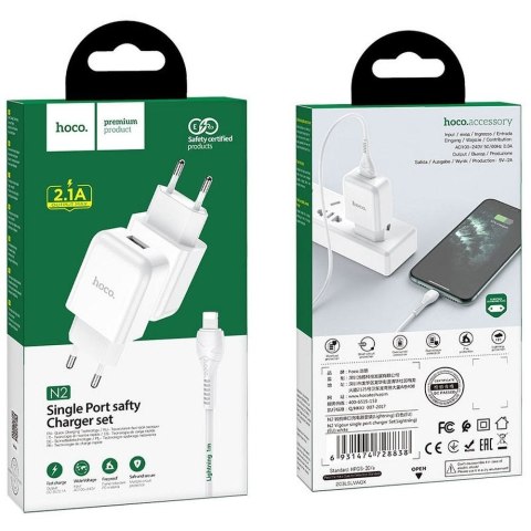 Ładowarka sieciowa do telefonu Hoco USB A 2A 10W + kabel USB A do Lightning N2 biała