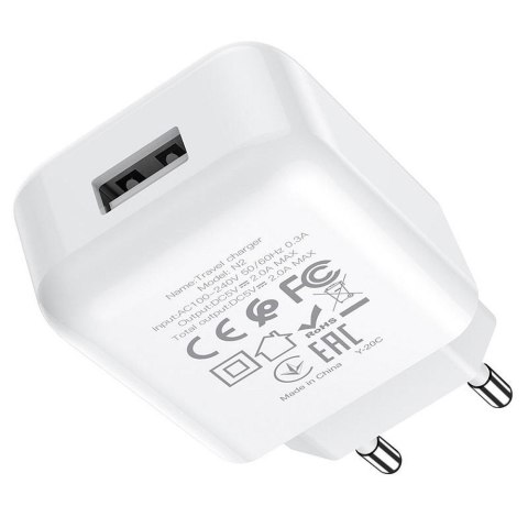Ładowarka sieciowa do telefonu Hoco USB A 2A 10W + kabel USB A do USB C N2 biała