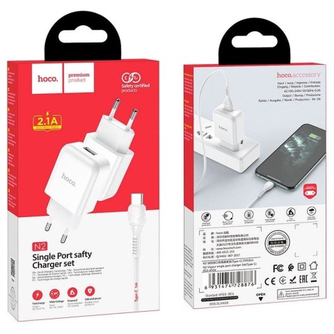 Ładowarka sieciowa do telefonu Hoco USB A 2A 10W + kabel USB A do USB C N2 biała