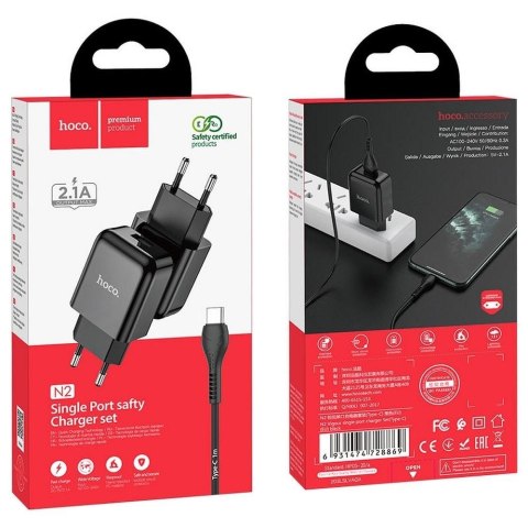 Ładowarka sieciowa do telefonu Hoco USB A 2A 10W + kabel USB A do USB C N2 czarna